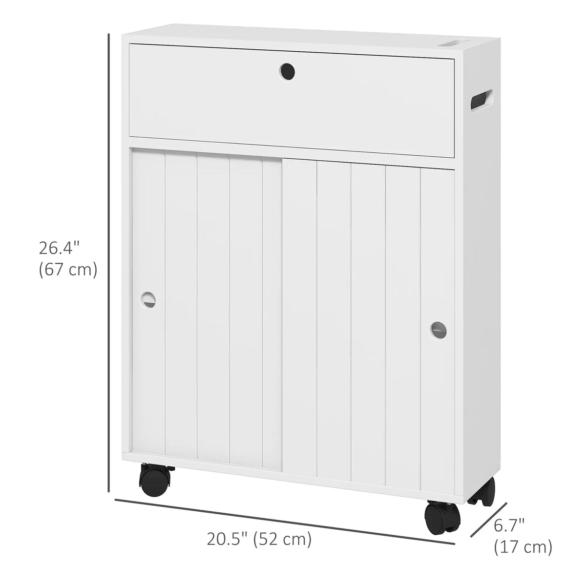 Bathroom Storage Cabinet, 20.5" x 6.75" x 26.5", Rolling Wheels, White Bathroom Cabinets at Gallery Canada