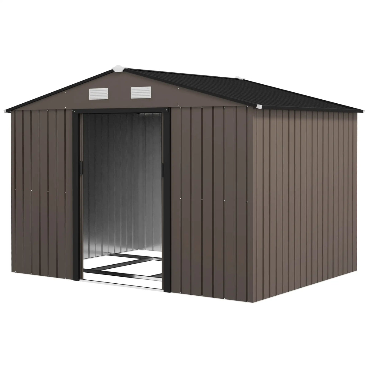 9.1'x6.4'x6.3' Garden Storage Shed, Foundation Kit, Metal Tool House, Double Doors, Brown Sheds Brown at Gallery Canada