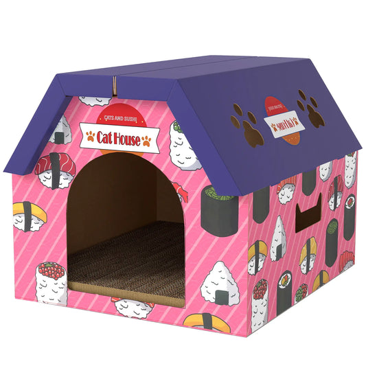 Cat Scratcher House, 2-in-1 Cardboard Scratching Pad with Door, Pink Cat Houses Purple, Pink at Gallery Canada