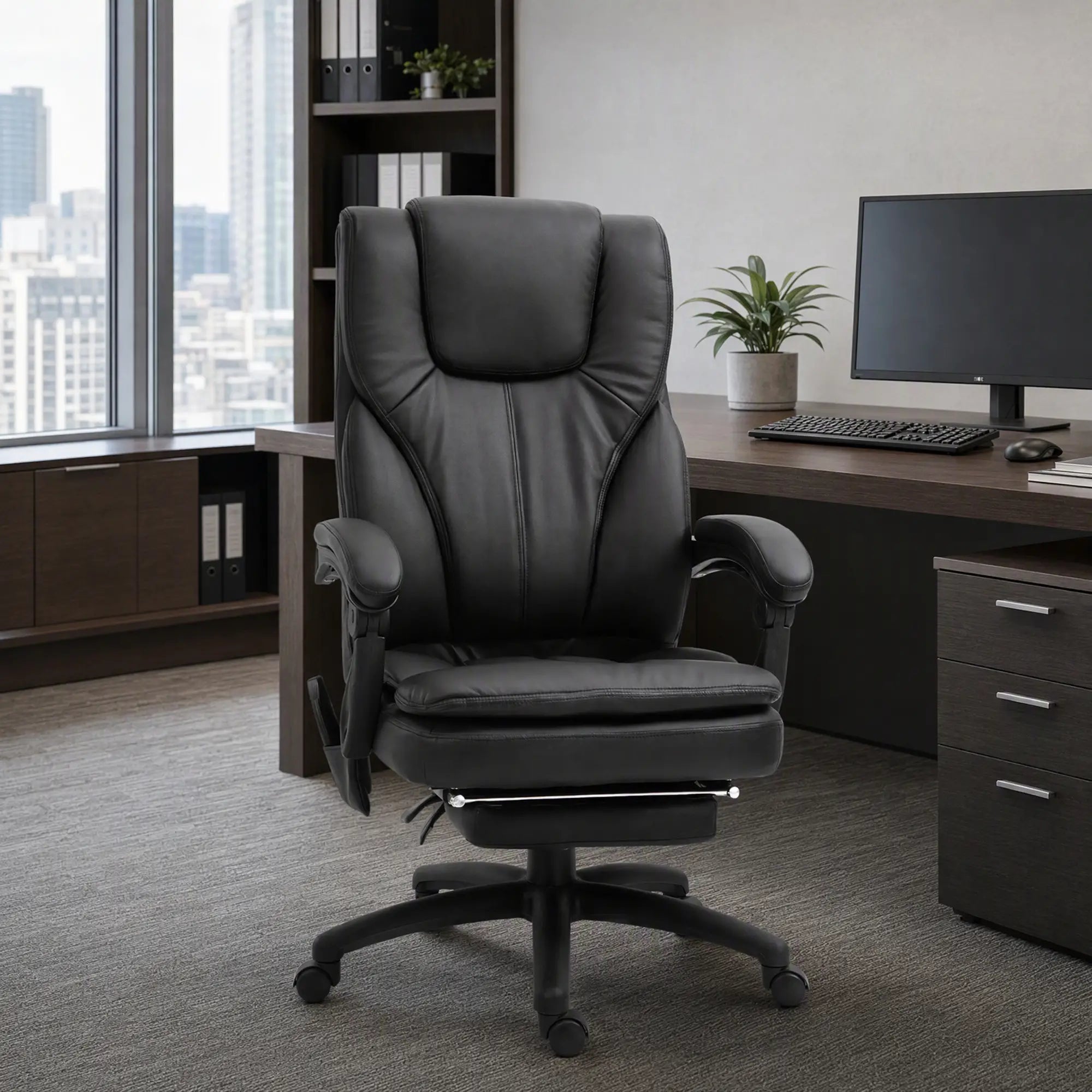 High Back Office Chair, 6-Point Vibration Massage, Reclining, 360° Swivel, Height Adjustable, Retractable Footrest Massage Chairs at Gallery Canada