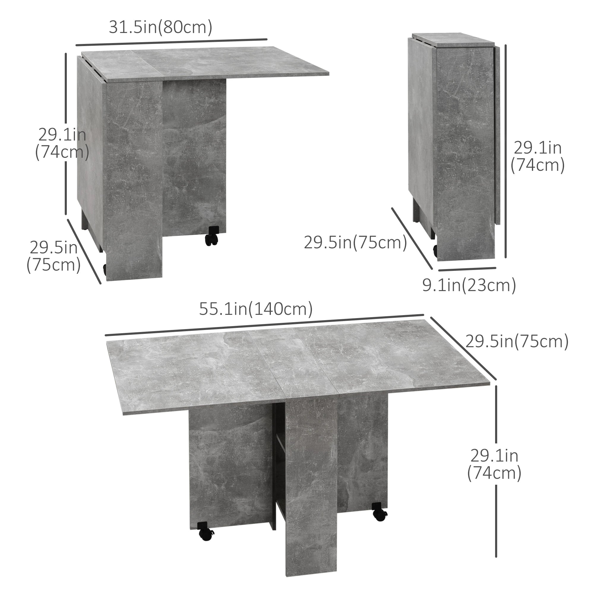 Extendable Dining Table, Collapsible w/ 2-Tier Shelves, Rolling Casters, Grey Bar Tables & Dining Tables at Gallery Canada