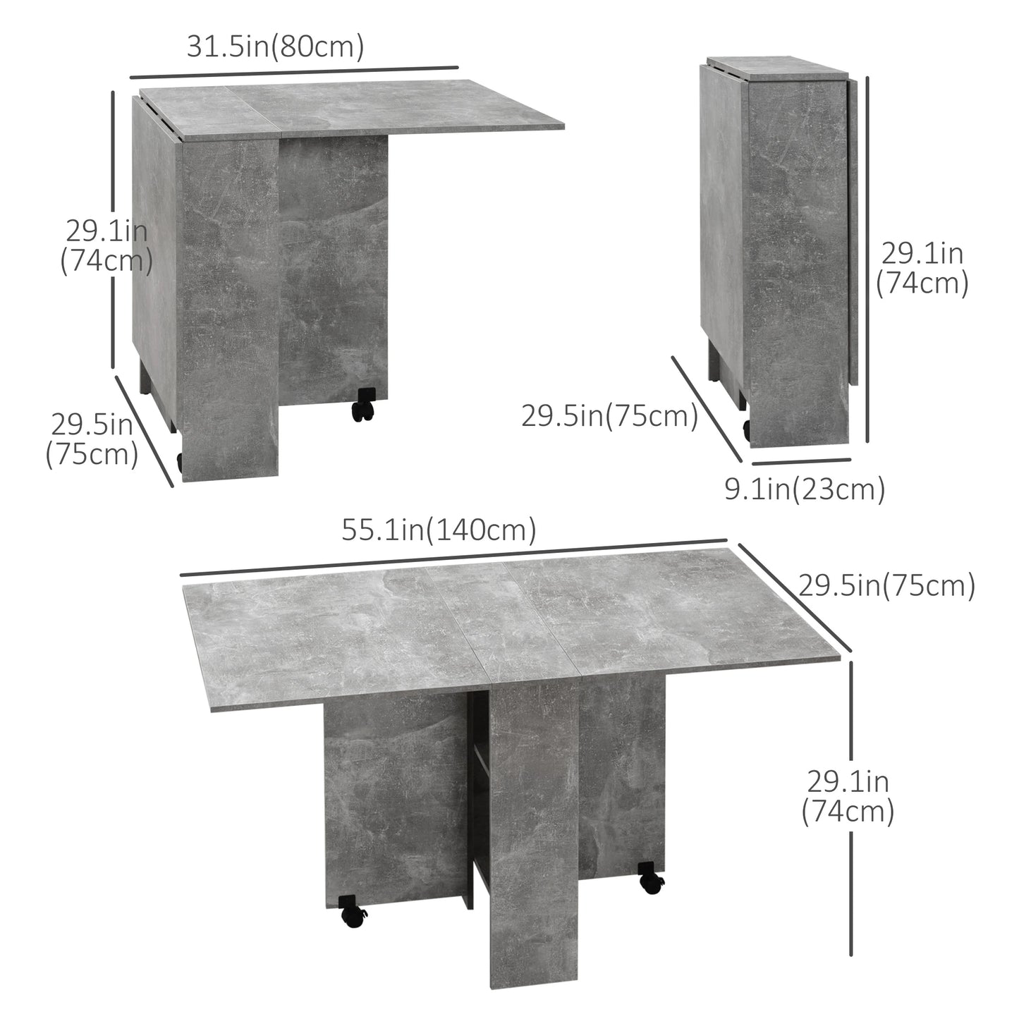 Extendable Dining Table, Collapsible w/ 2-Tier Shelves, Rolling Casters, Grey Bar Tables & Dining Tables at Gallery Canada