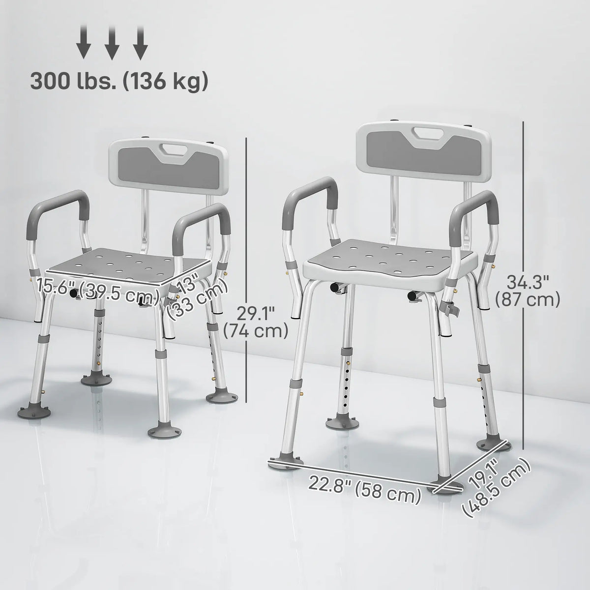Adjustable Shower Chair With Arms, Back, Padded Seat, Light Grey Bath Chairs at Gallery Canada