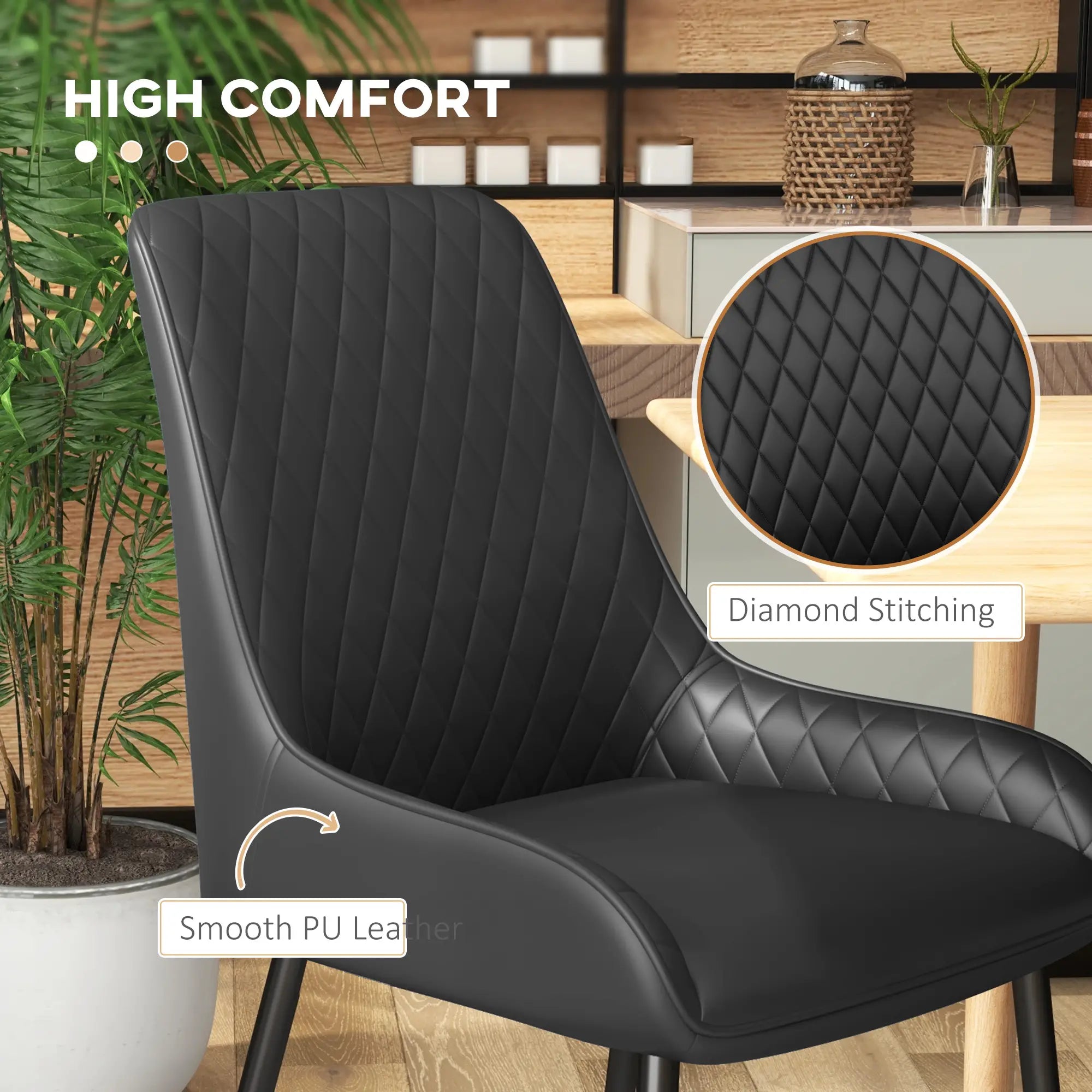 Modern Dining Chairs Set of 4, PU Leather, Metal Legs, Black Bar Stools at Gallery Canada