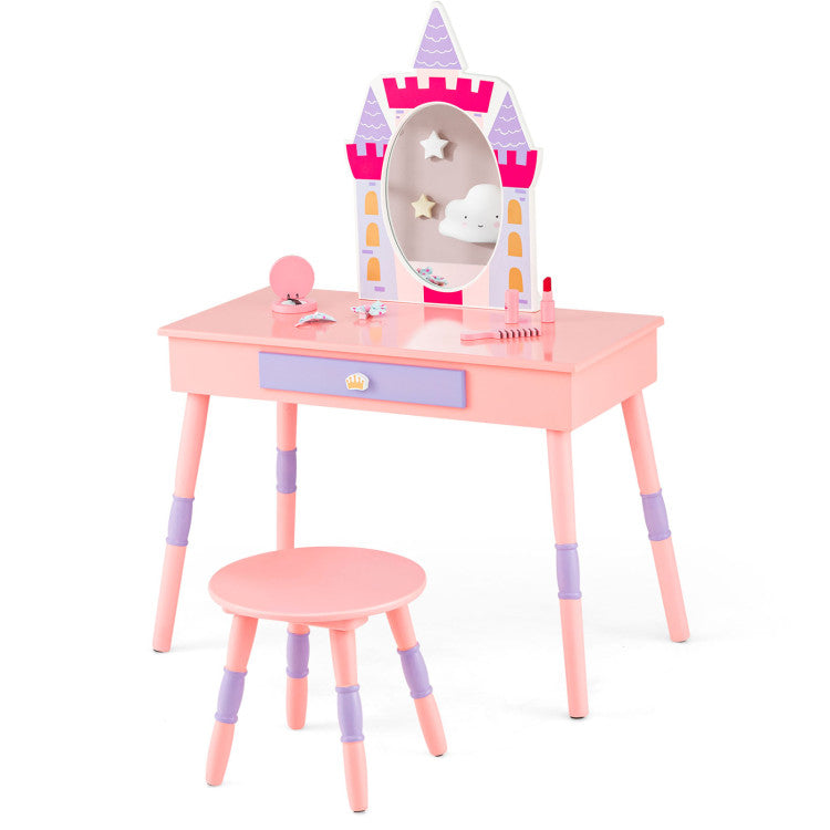 Kids' Room Bundle, Twin Bed Frame, Wardrobe, Vanity Table, Stool Set Toddler & Kids Furniture at Gallery Canada