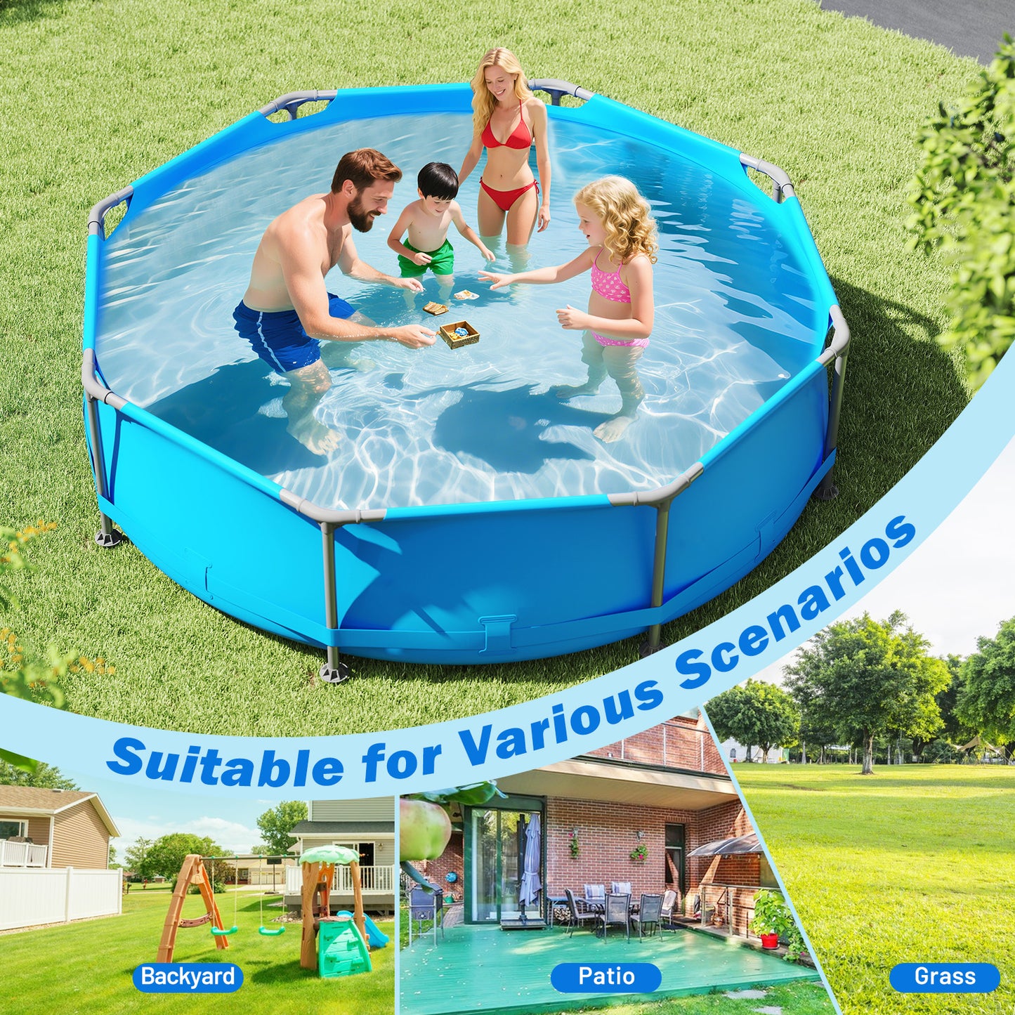 Metal Frame Outdoor Family Swimming Pool, 10 x 10 ft, Blue Swimming Pools at Gallery Canada