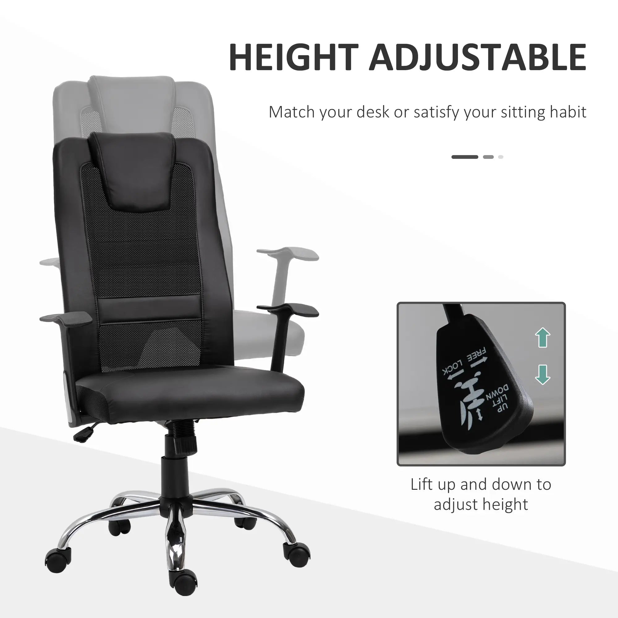 Ergonomic Office Chair, Thick Padded Headrest, Mesh Desk Chair, Tilt Function, Armrest, Black Task Chairs at Gallery Canada
