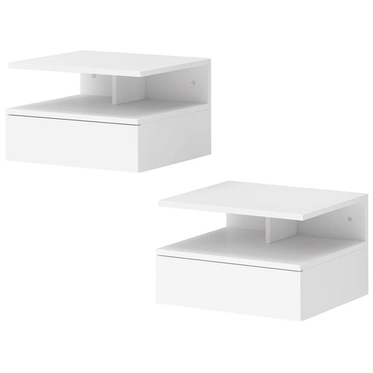 Floating Nightstand Set of 2, Wall Mounted with Drawer, White Bedside Tables White at Gallery Canada
