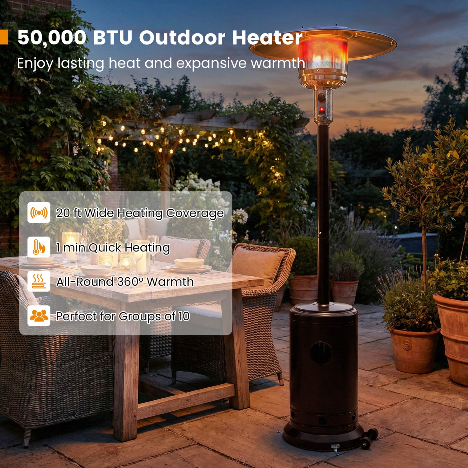 50,000 BTU Patio Propane Gas Heater, Stainless Steel Burner, Bronze Patio Heaters at Gallery Canada