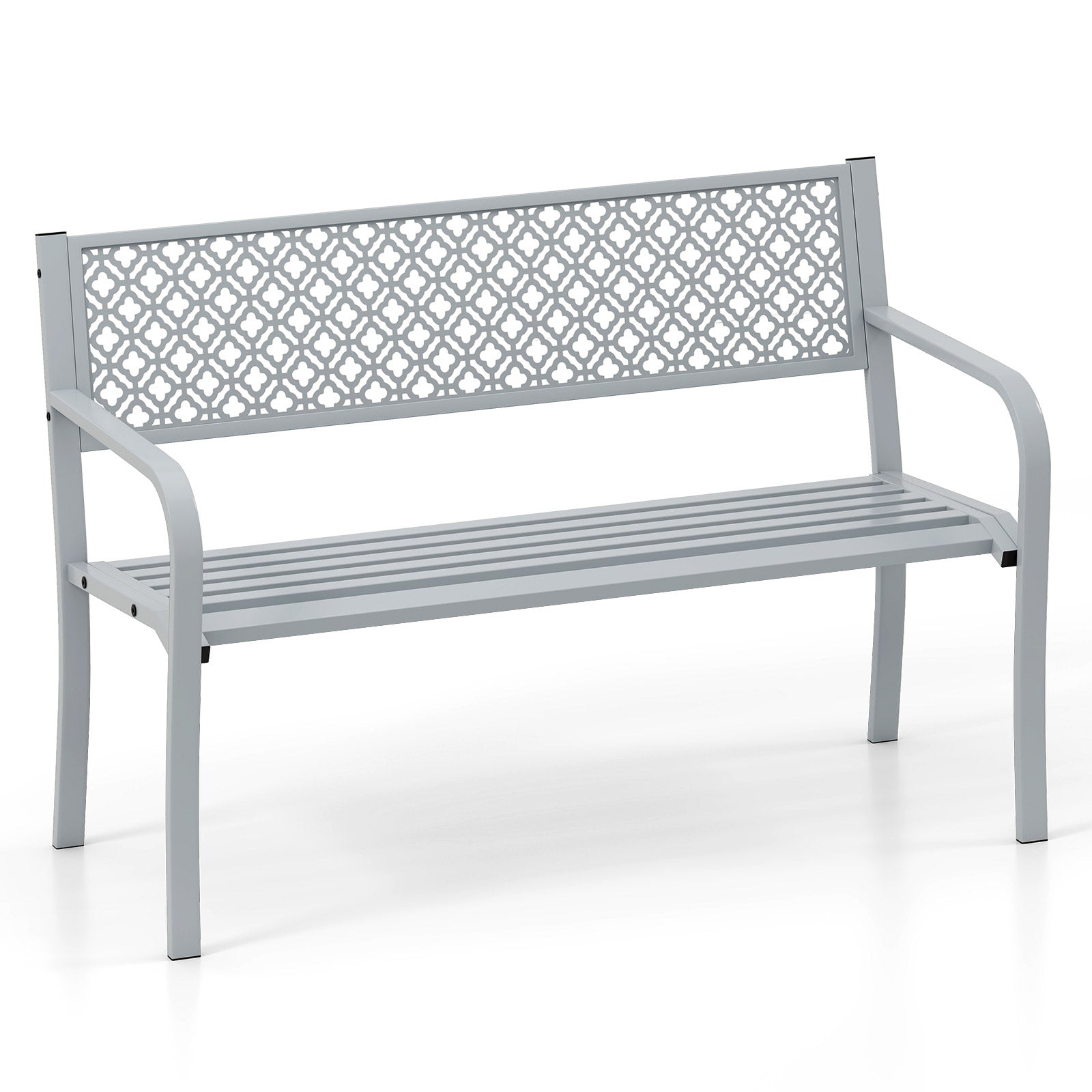 50 Inches Outdoor Garden Bench, Geometric Lattice Backrest, Slatted Seat, Gray Outdoor Benches at Gallery Canada