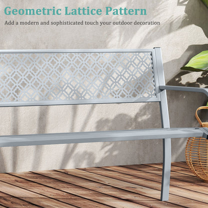 50 Inches Outdoor Garden Bench, Geometric Lattice Backrest, Slatted Seat, Gray Outdoor Benches at Gallery Canada