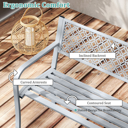 50 Inches Outdoor Garden Bench, Geometric Lattice Backrest, Slatted Seat, Gray Outdoor Benches at Gallery Canada