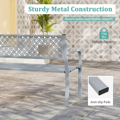 50 Inches Outdoor Garden Bench, Geometric Lattice Backrest, Slatted Seat, Gray Outdoor Benches at Gallery Canada