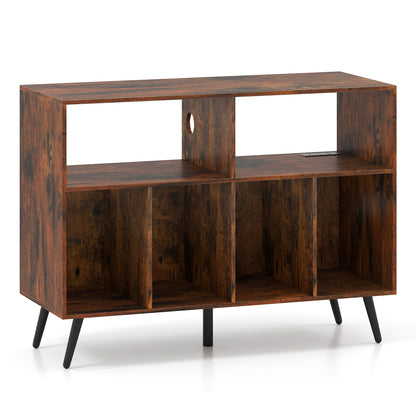 Record Player Stand With Charging Station, Open Shelves, Rustic Brown End & Side Tables at Gallery Canada