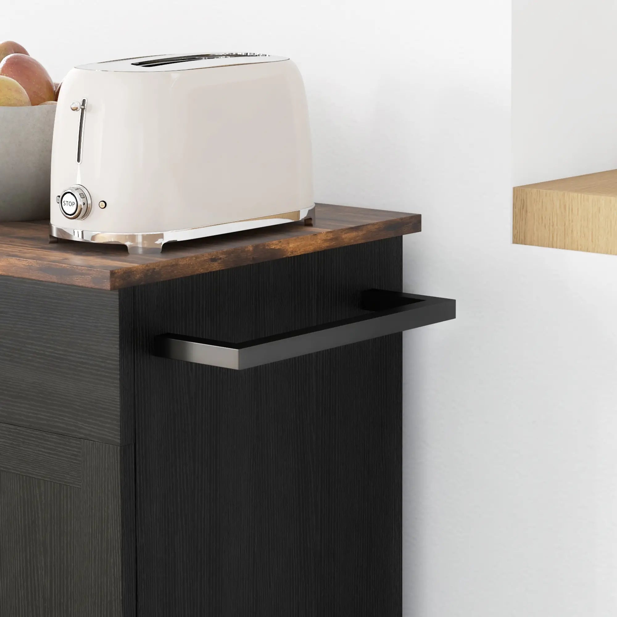 Modern Rolling Kitchen Island Cart, Natural Wood Top, Distressed Black, Black Kitchen Islands & Kitchen Carts at Gallery Canada