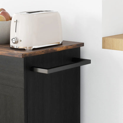 Modern Rolling Kitchen Island Cart, Natural Wood Top, Distressed Black, Black Kitchen Islands & Kitchen Carts at Gallery Canada