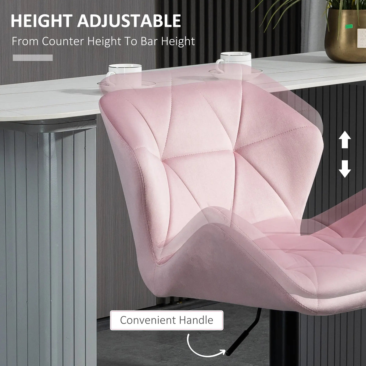 Velvet Bar Stool Set of 2, Adjustable Height, Pink Bar Stools at Gallery Canada
