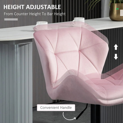 Velvet Bar Stool Set of 2, Adjustable Height, Pink Bar Stools at Gallery Canada