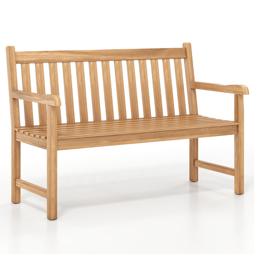 51 Inch Teak Outdoor Porch Bench, 3-Seat Solid Wood Garden Patio Bench