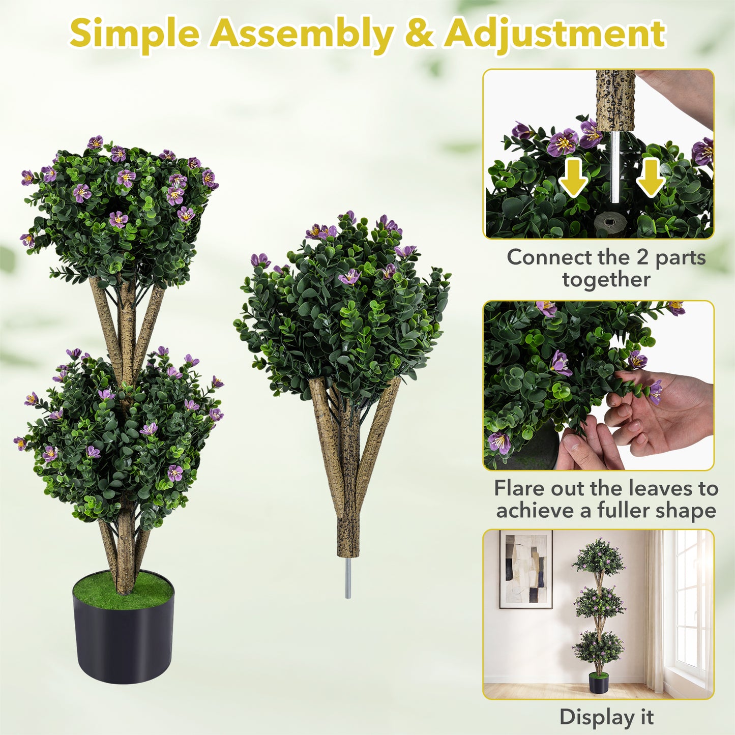 51" Artificial Triple Ball Boxwood Topiary Tree, 59 Blossoms, Purple Faux Plants at Gallery Canada