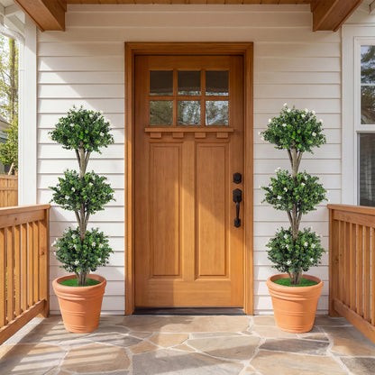 51" Artificial Triple Ball Boxwood Topiary Tree, 59 Blossoms, White Faux Plants at Gallery Canada