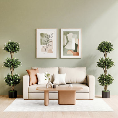 51" Artificial Triple Ball Boxwood Topiary Tree, 59 Blossoms, White Faux Plants at Gallery Canada