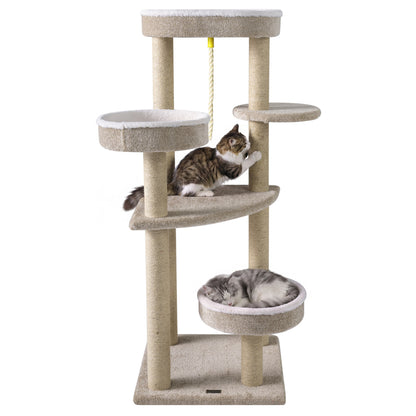 51" Carpeted Cat Tree with Plush Perches, Beige Cat Trees Condos & Scratchers Beige at Gallery Canada
