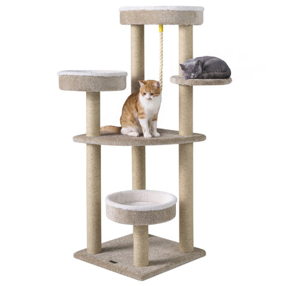 51" Carpeted Cat Tree with Plush Perches, Beige Cat Trees Condos & Scratchers at Gallery Canada
