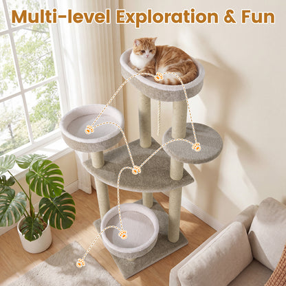 51" Carpeted Cat Tree with Plush Perches, Beige Cat Trees Condos & Scratchers at Gallery Canada