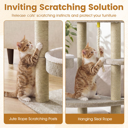 51" Carpeted Cat Tree with Plush Perches, Beige Cat Trees Condos & Scratchers at Gallery Canada
