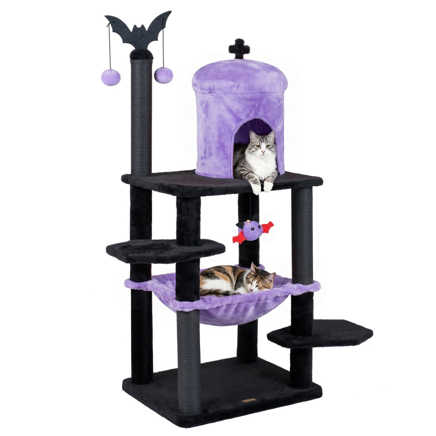 51” Gothic Multi-level Cat Tree with Spider Hanging Toy for Black Halloween, Purple Cat Trees Condos & Scratchers at Gallery Canada