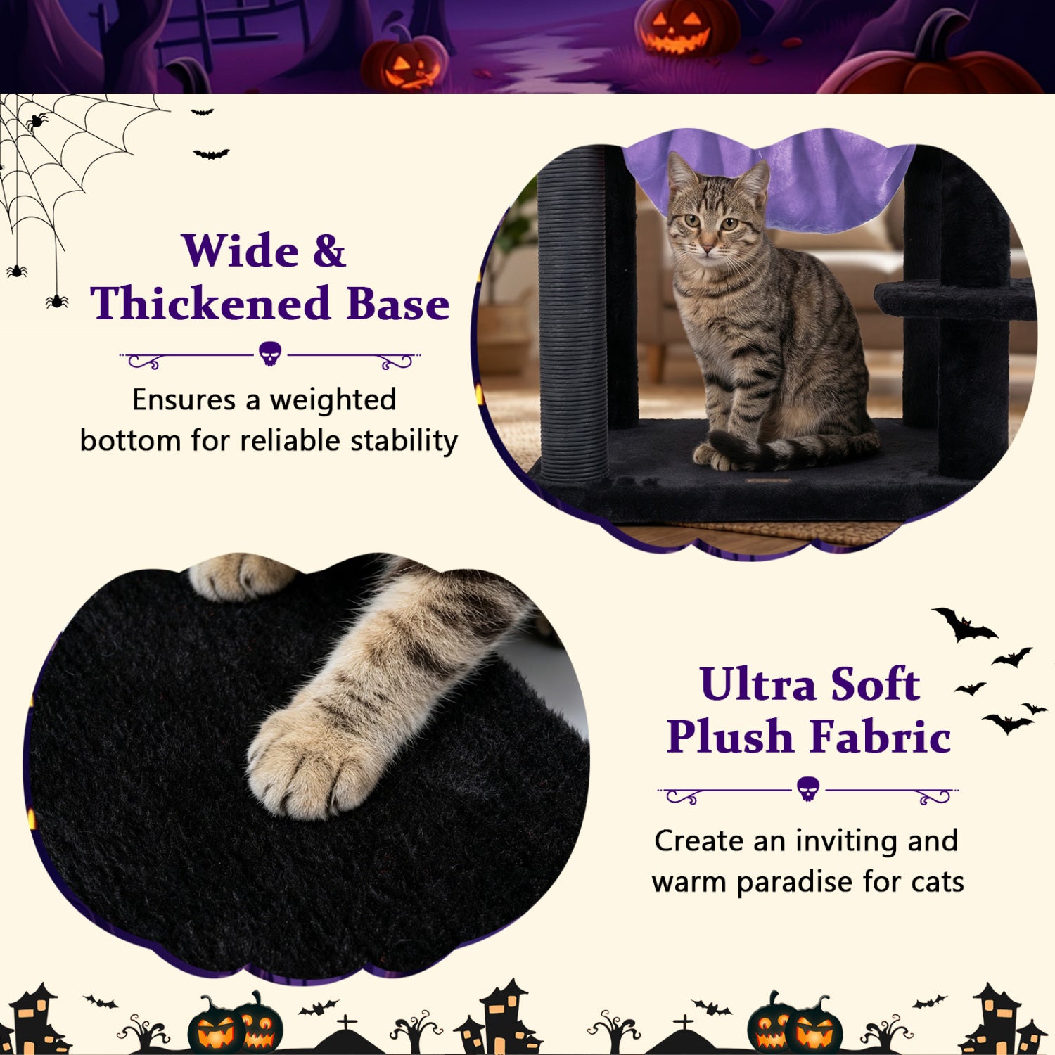 51” Gothic Multi-level Cat Tree with Spider Hanging Toy for Black Halloween, Purple Cat Trees Condos & Scratchers at Gallery Canada