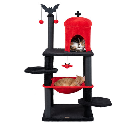 51” Gothic Multi-level Cat Tree with Spider Hanging Toy for Black Halloween, Red Cat Trees Condos & Scratchers Red at Gallery Canada