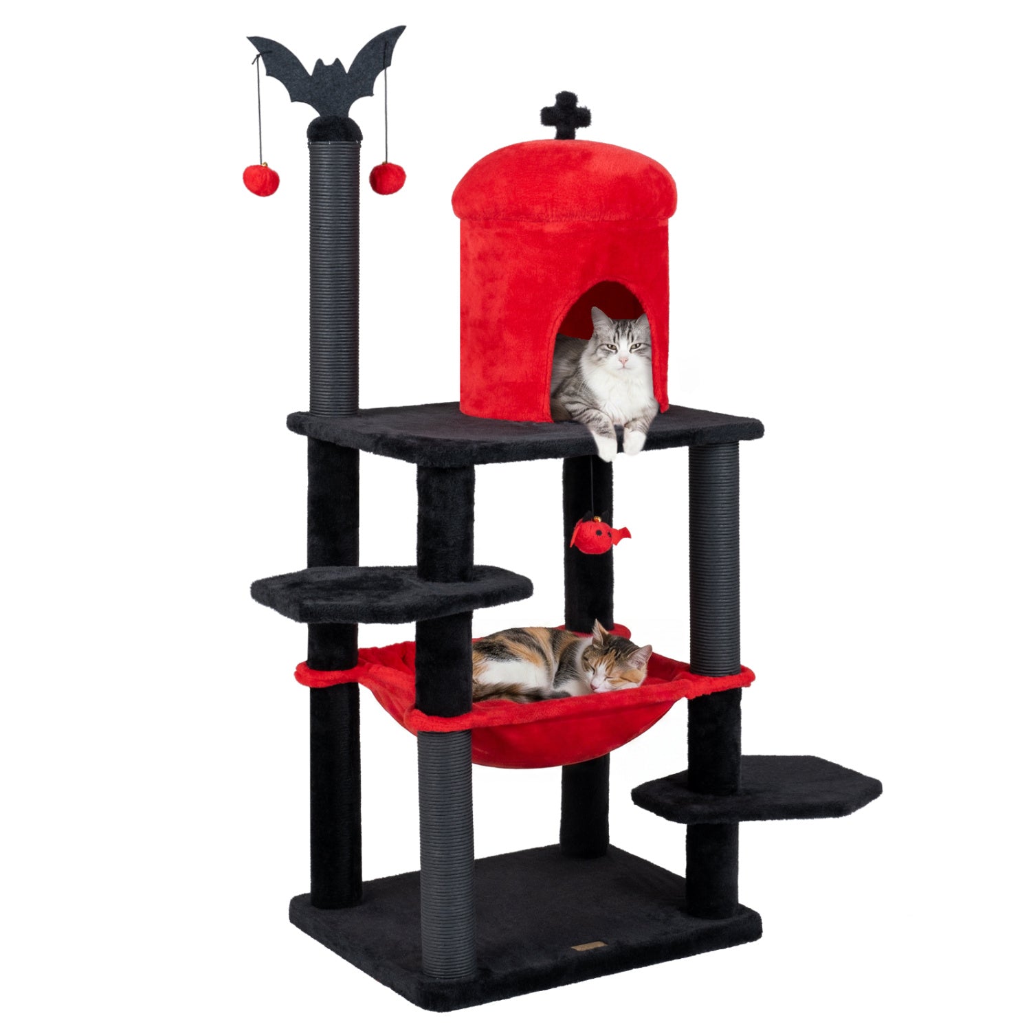 51” Gothic Multi-level Cat Tree with Spider Hanging Toy for Black Halloween, Red Cat Trees Condos & Scratchers at Gallery Canada