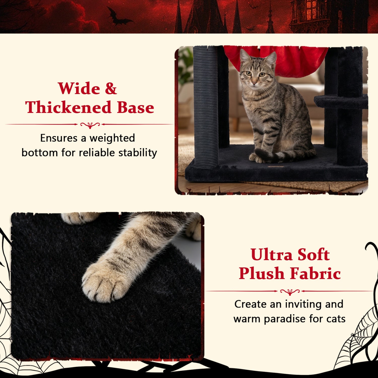 51” Gothic Multi-level Cat Tree with Spider Hanging Toy for Black Halloween, Red Cat Trees Condos & Scratchers at Gallery Canada