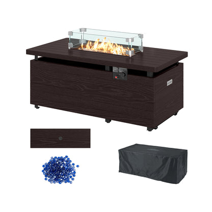 51 Inch Propane Fire Pit Table with Removable Lid, Brown Fire Pit Tables at Gallery Canada