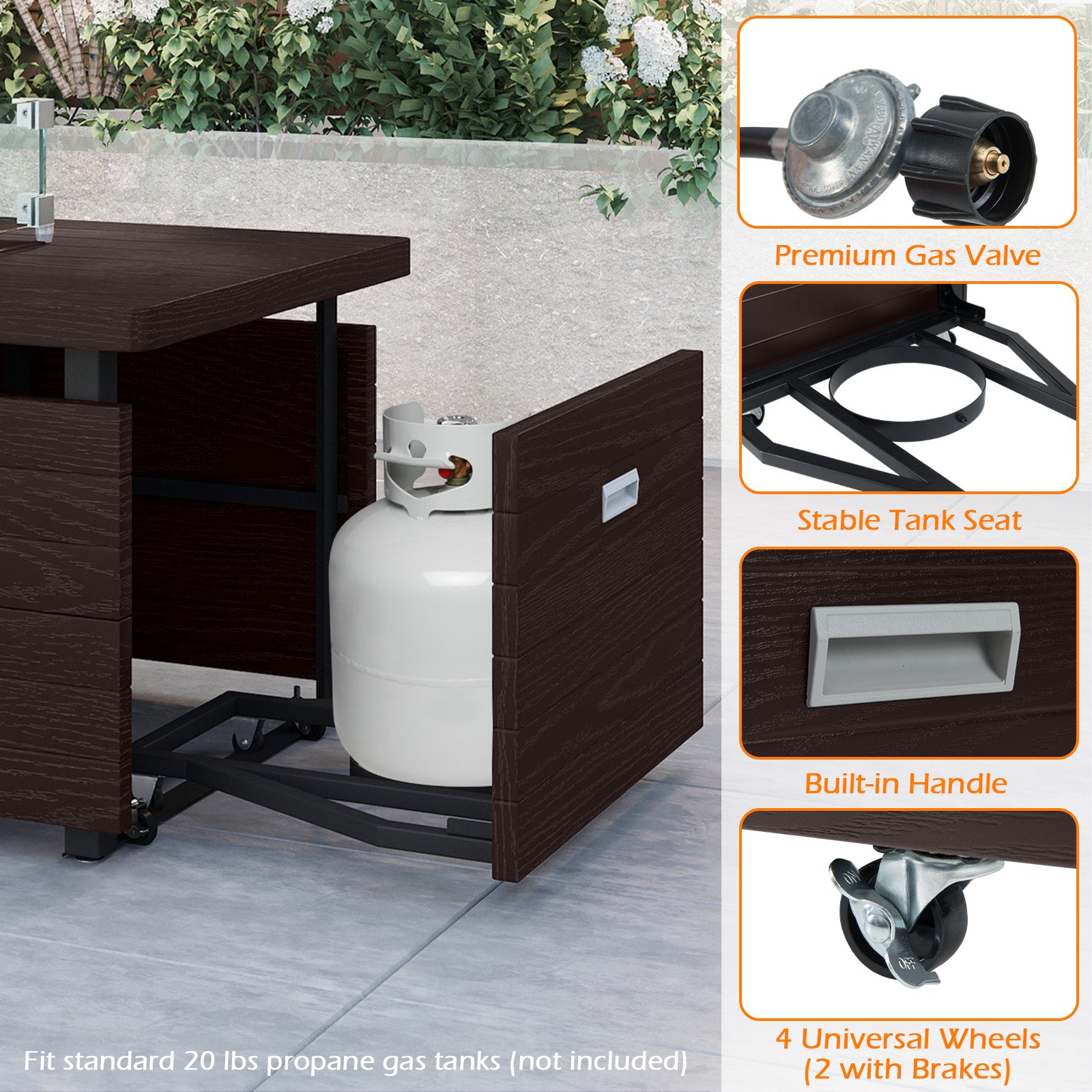 51 Inch Propane Fire Pit Table with Removable Lid, Brown Fire Pit Tables at Gallery Canada