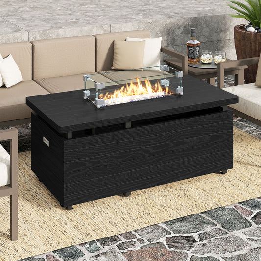 51 Inch Propane Fire Pit Table with Removable Lid, Black Fire Pit Tables Black at Gallery Canada
