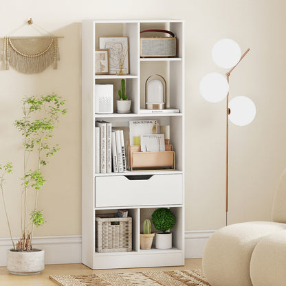 51inch Tall Freestanding Bookcase with Drawer 7-Cube Storage Organizer, White Bookcases at Gallery Canada