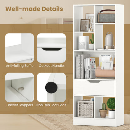 51inch Tall Freestanding Bookcase with Drawer 7-Cube Storage Organizer, White Bookcases at Gallery Canada