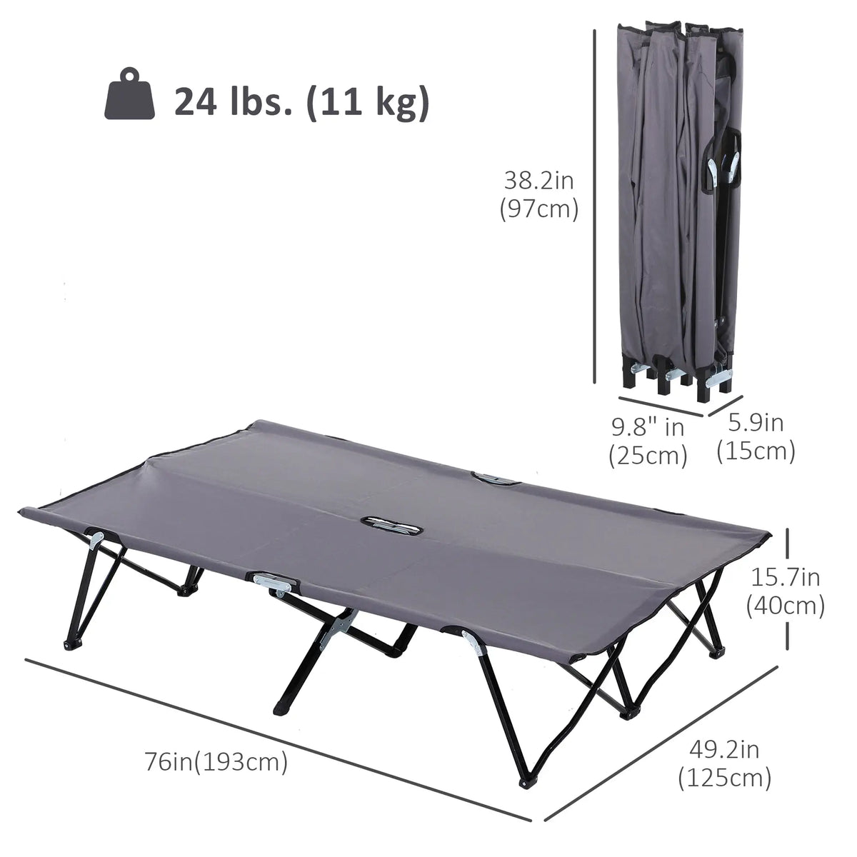 76" Two Person Folding Camping Cot, Portable Military Bed, Grey Camping Cots at Gallery Canada
