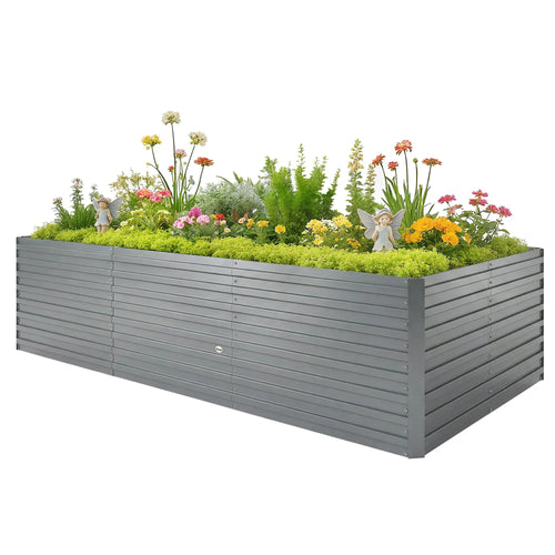 8' x 4' x 2' Raised Garden Bed, Galvanized Planter Box, Light Grey