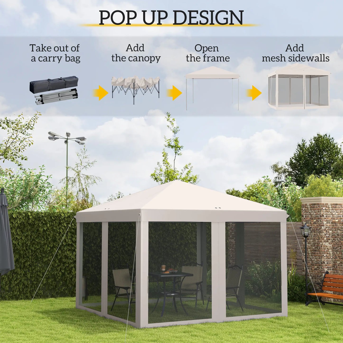 10' x 10' Pop Up Canopy Tent, Removable Mesh Sidewall, Carry Bag, Beige Pop Up Canopies at Gallery Canada