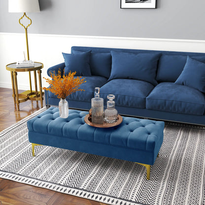 Upholstered Bed Bench With Button Tufted, For Living Room, Blue Storage Ottomans & Benches at Gallery Canada
