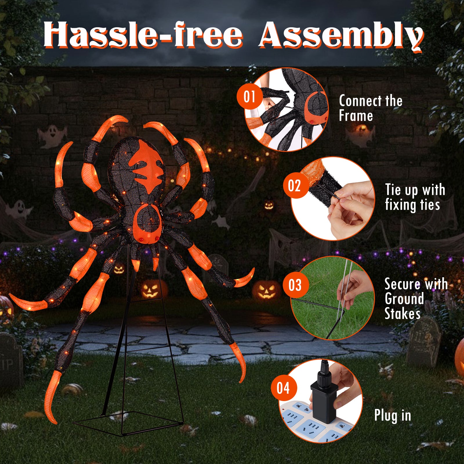 52 Inch Halloween Spider Decoration, 16 Flickering Warm White LEDs Halloween at Gallery Canada