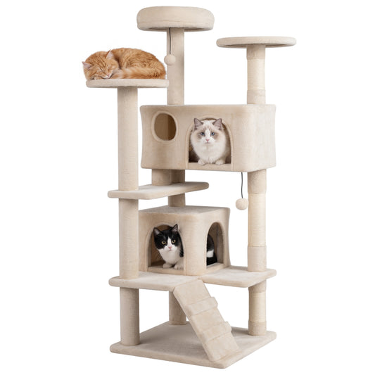 52 Inch Tall Cat Tree Tower, Indoor Cats, Beige Cat Trees Condos & Scratchers Beige at Gallery Canada