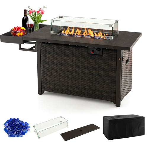 52 Inch Outdoor Wicker Gas Fire Pit Table, Brown