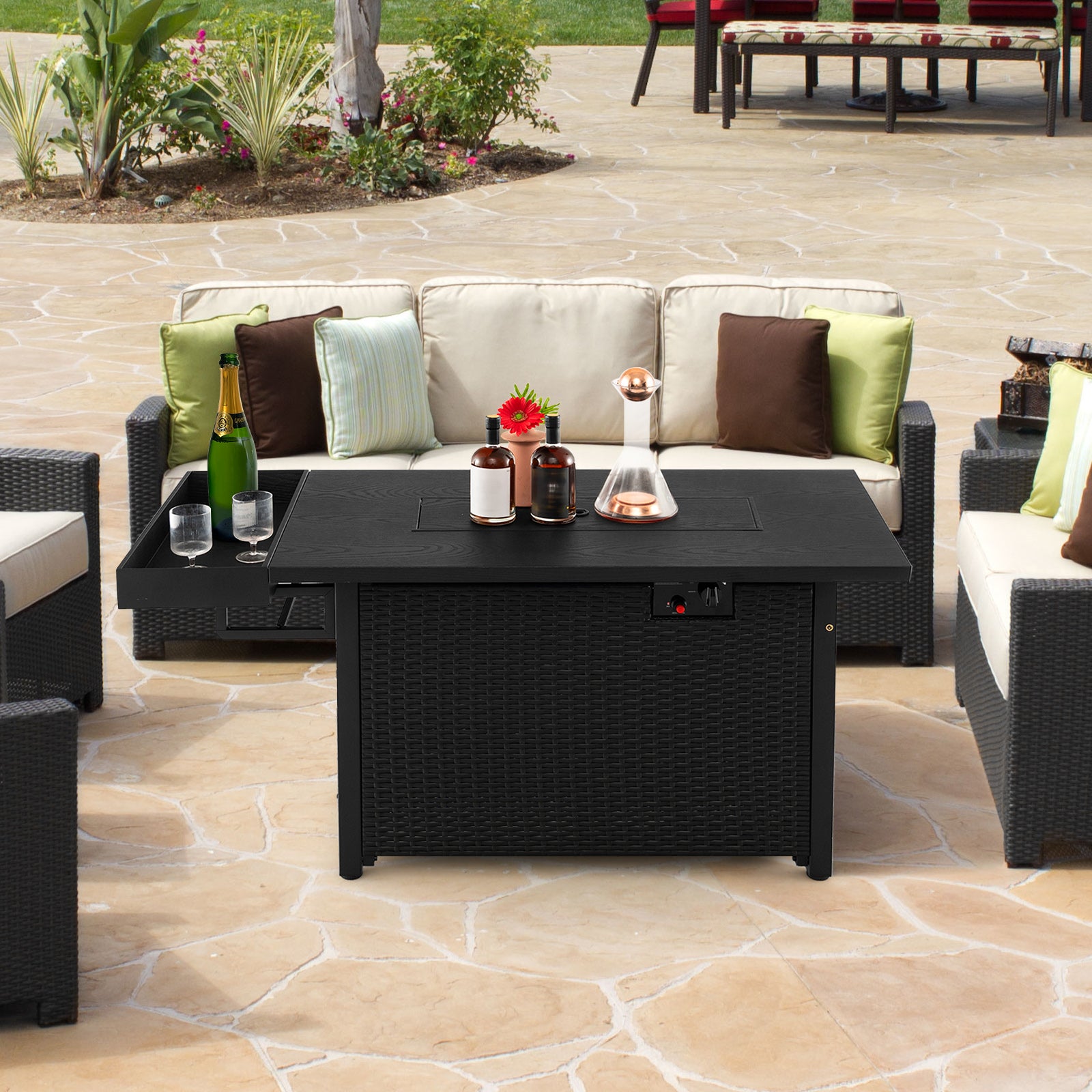 52 Inches Outdoor Wicker Gas Fire Pit Table, Black Fire Pit Tables at Gallery Canada