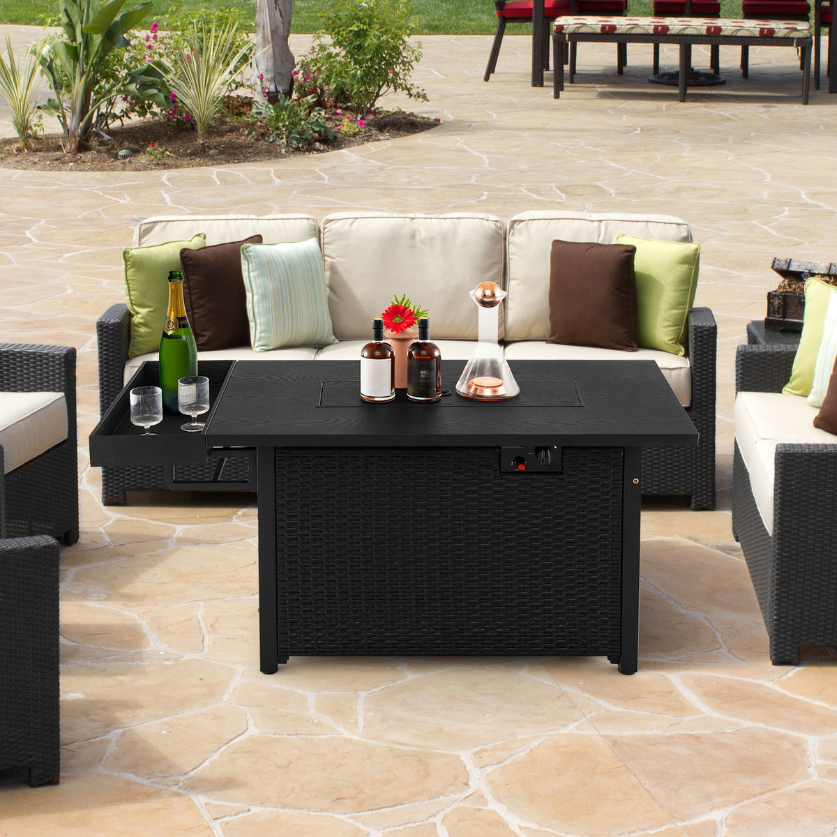 52 Inches Outdoor Wicker Gas Fire Pit Table, Black Fire Pit Tables at Gallery Canada