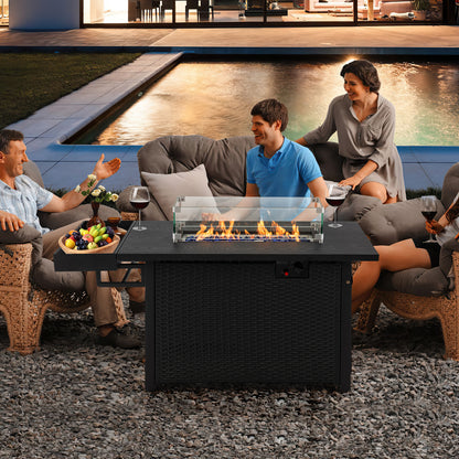 52 Inches Outdoor Wicker Gas Fire Pit Table, Black Fire Pit Tables at Gallery Canada
